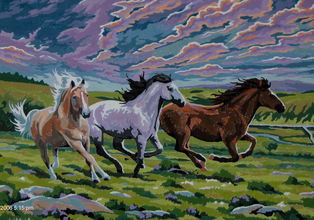 1068x747 Running Horses Painting By Tallonis - Horses Painting Pictures