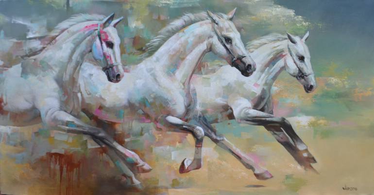 770x401 Saatchi Art 3 Horses Painting By Vlad Tasoff - Horses Painting Pictures