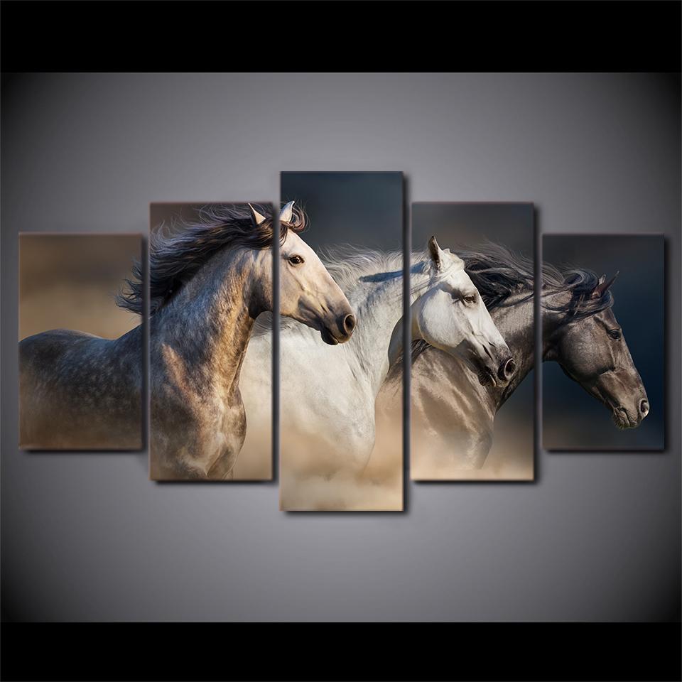960x960 5 Piece Canvas Art Running Horses Painting Animal Wall Picture - Horses Painting Pictures