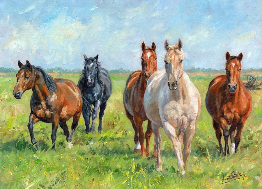 900x650 Wild Horses Painting By David Stribbling - Horses Painting Pictures