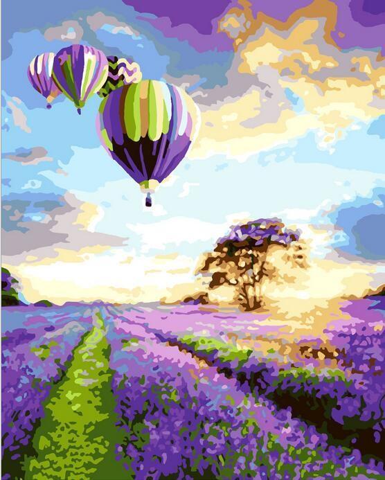 556x693 Hot Air Balloon Lavender Field - Hot Air Balloon Painting