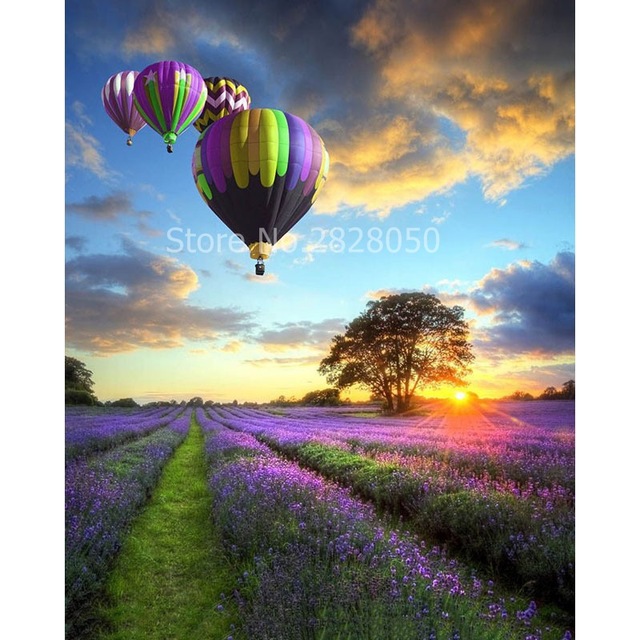 640x640 Lavender Hot Air Balloon Diy Painting By Numbers Handpainted - Hot Air Balloon Painting