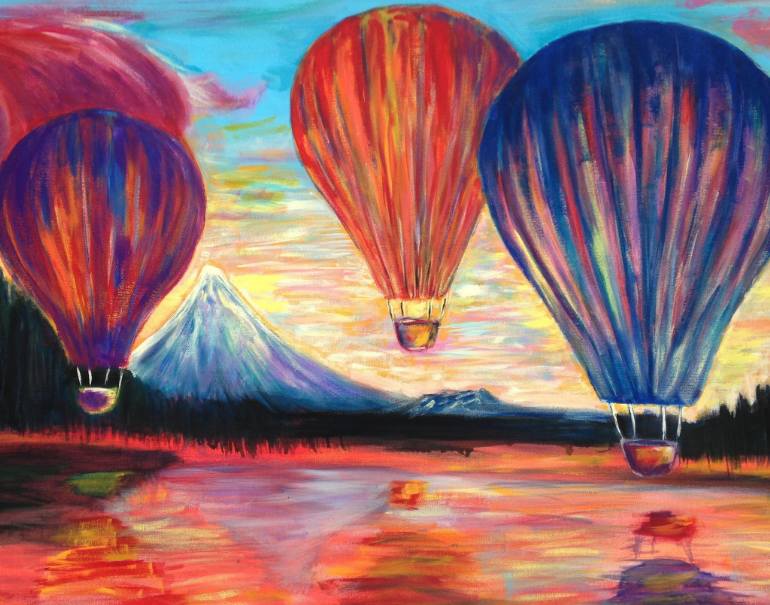 770x605 Saatchi Art Hot Air Balloon In Golden Hour Painting By Benj Curtis - Hot Air Balloon Painting