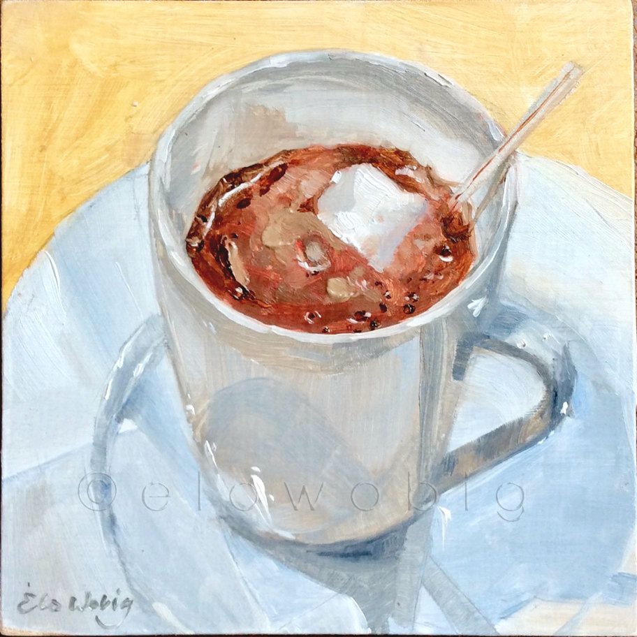 912x912 Original Oil Painting Fine Art Still Life Small 6 X 6 On Panel Hot - Hot Chocolate Painting