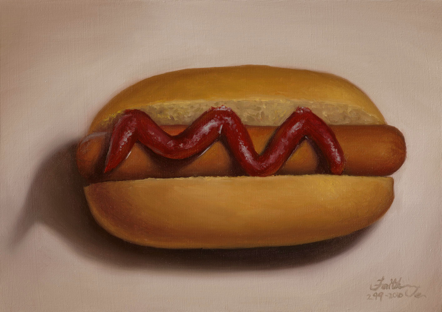 1414x1000 Hot Dog Oil Painting By Faith Te Daily Paintings - Hot Dog Painting