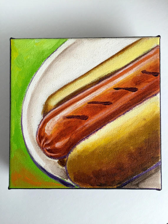 570x760 Hot Dog Original Painting Acrylic Food Art - Hot Dog Painting