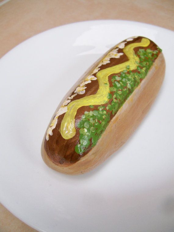 570x760 Hot Dog Painted Stone Rock Art Rock Art, Painted - Hot Dog Painting