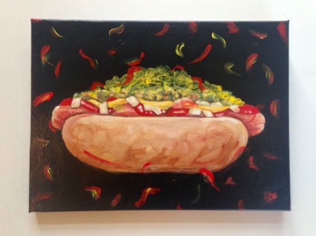 630x472 Hot Dog Painting. Pop Food Art, Food Painting, Frankfurter - Hot Dog Painting
