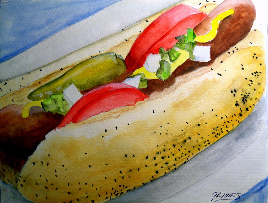 900x682 Real Deal Chicago Dog Painting By Carol Grimes - Hot Dog Painting