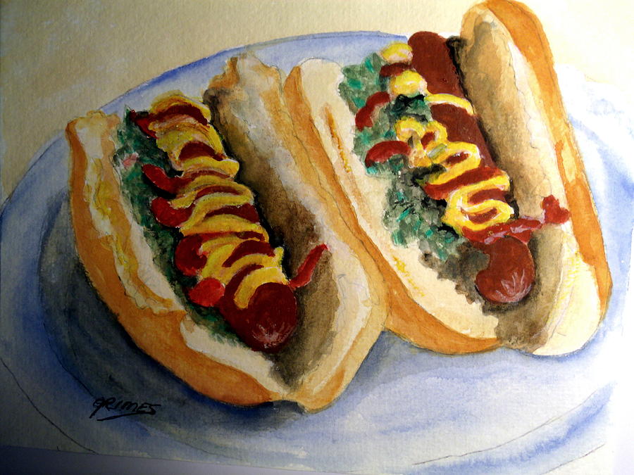900x675 Summer Hot Dogs Painting By Carol Grimes - Hot Dog Painting