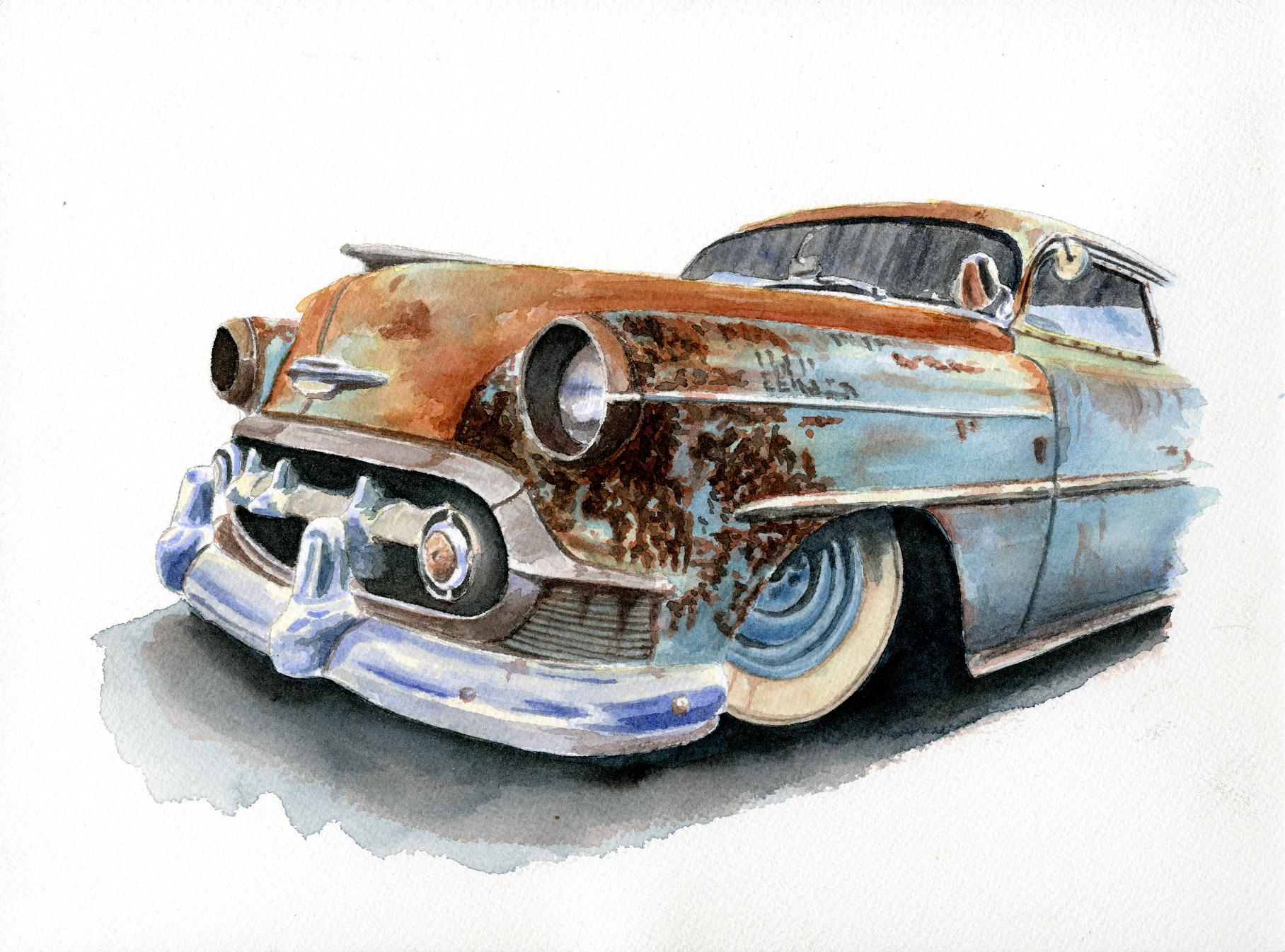 1816x1346 Hot Rod Art In Watercolors - Hot Rod Painting