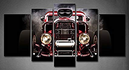 425x232 5 Panel Wall Art Hot Rod With Smoke Background - Hot Rod Painting