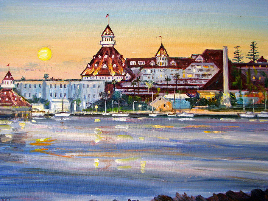 900x675 Hotel Del Coronado At Sunset Yacht Harbor Painting By Robert Gerdes - Hotel Del Coronado Painting