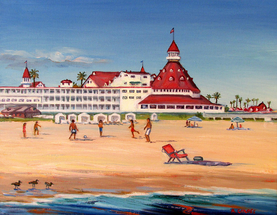 900x698 Hotel Del Coronado Beach Ball Game Painting By Robert Gerdes - Hotel Del Coronado Painting