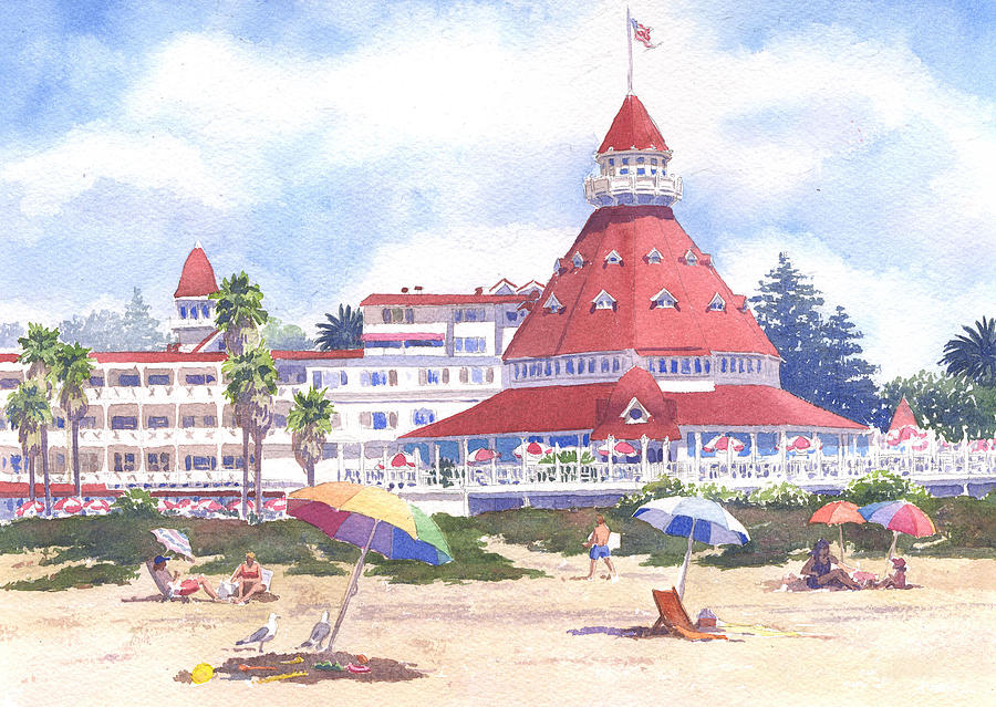 900x639 Hotel Del Coronado Beach Painting By Mary Helmreich - Hotel Del Coronado Painting