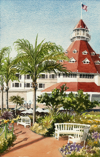 323x504 Mara Mattia Art Painting Plein Air Watercolor - Hotel Del Coronado Painting
