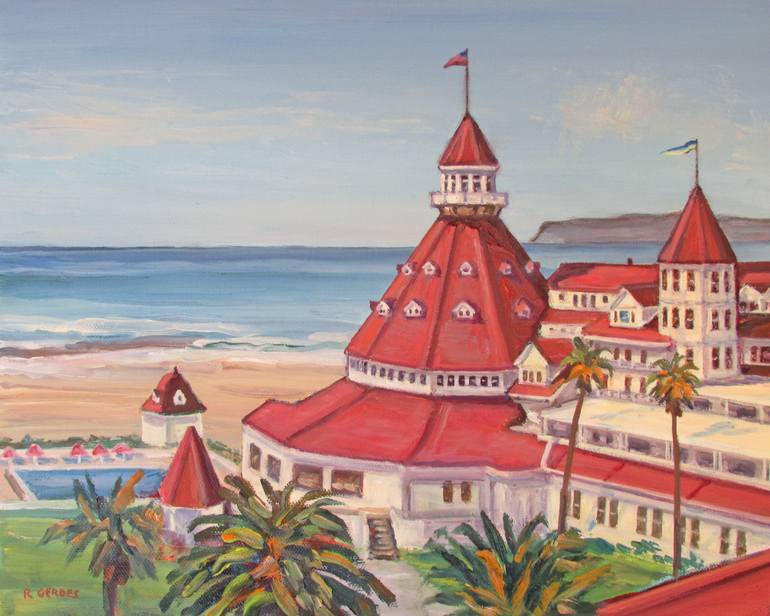 770x616 Saatchi Art Hotel Del Coronado Aerial View Painting By Robert Gerdes - Hotel Del Coronado Painting