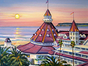 300x225 Hotel Del Coronado At Sunset Painting By Robert Gerdes - Hotel Del Coronado Painting