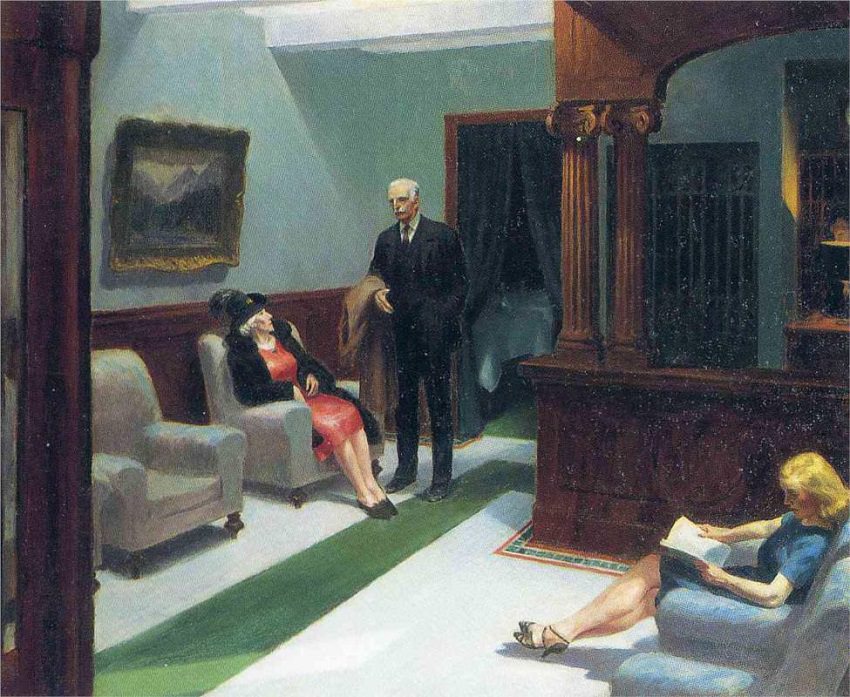 850x697 Hotel Lobby, 1943 By Edward Hopper - Hotel Lobby Painting