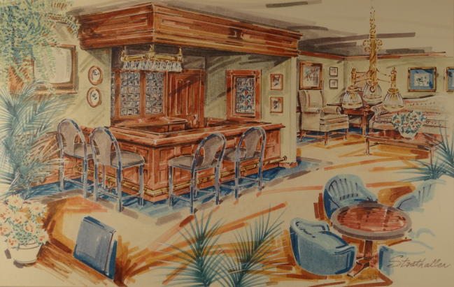 649x411 Watercolor Painting Strathallan Hotel Lounge - Hotel Painting