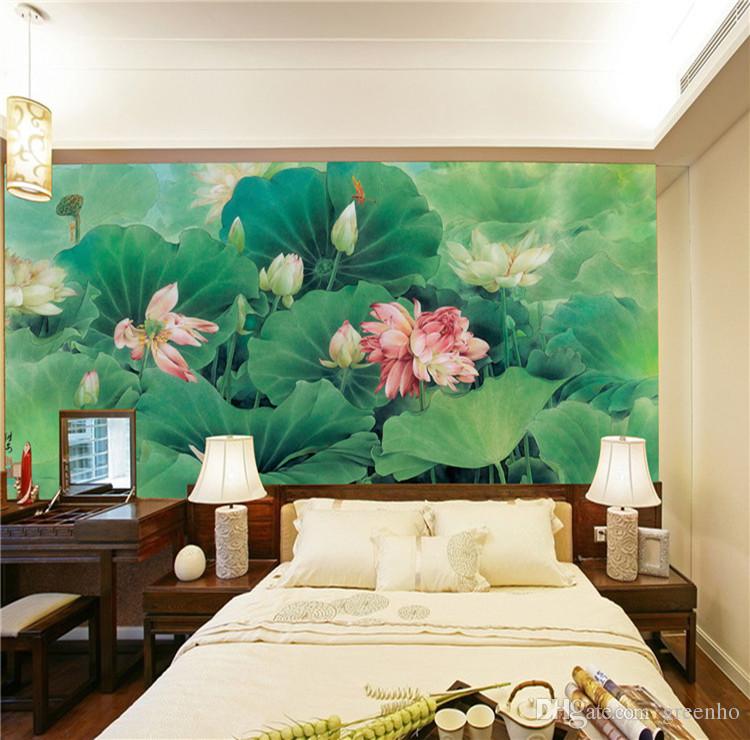 750x740 Chinese Painting Photo Wallpaper Silk Wall Mural Lotus Pond Art - Hotel Room Painting