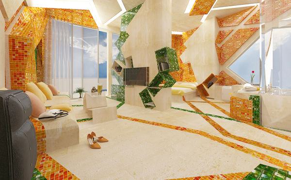 600x372 Colorfully Geometric Accommodations In The Painting Hotel Room - Hotel Room Painting