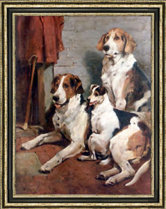 239x300 Hand Painted Old Master Art Oil Painting Animals Hound Dog - Hound Dog Painting