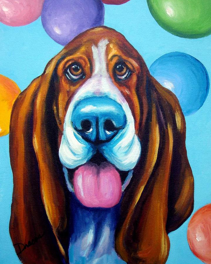 719x900 Party Basset Hound Painting By Dottie Dracos - Hound Dog Painting