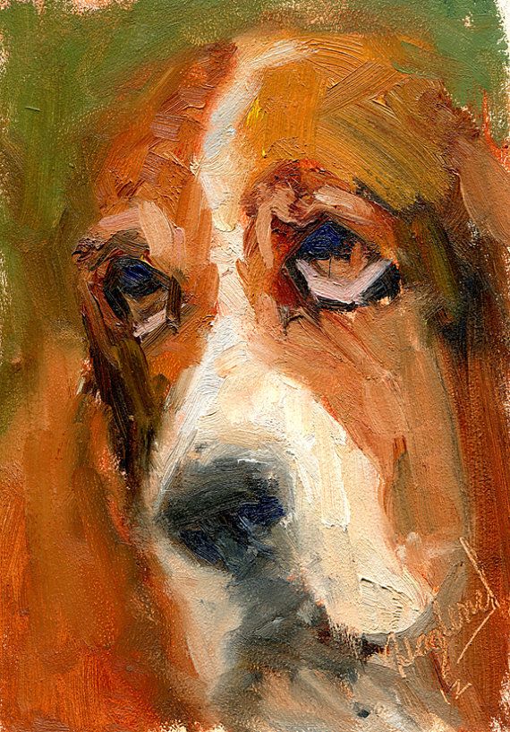 570x817 Dog Painting 5x7 Oil Painting Dog Painting Brown Basset Hound - Hound Painting