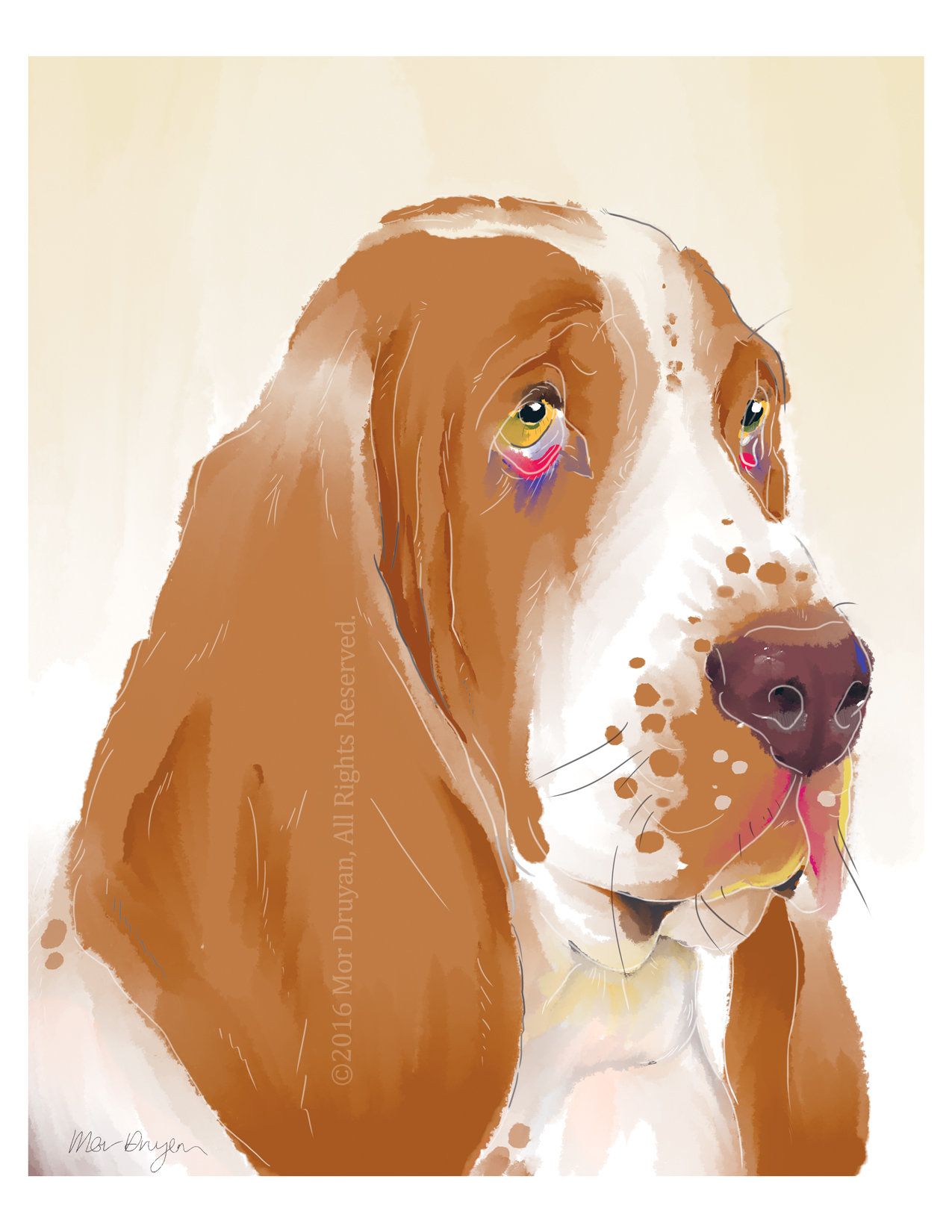 1275x1650 Basset Hound Art Print Of Original Painting 8x10 Basset Hound Art - Hound Painting