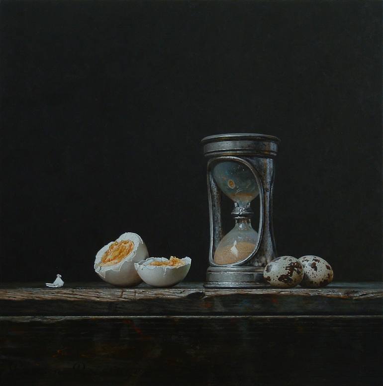 770x777 Saatchi Art Still Life With Hourglass Painting By Roman Reisinger - Hourglass Painting