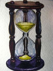 225x300 Watercolor Painting Sand Hourglass Sandglass Glass Time Aceo Art - Hourglass Painting