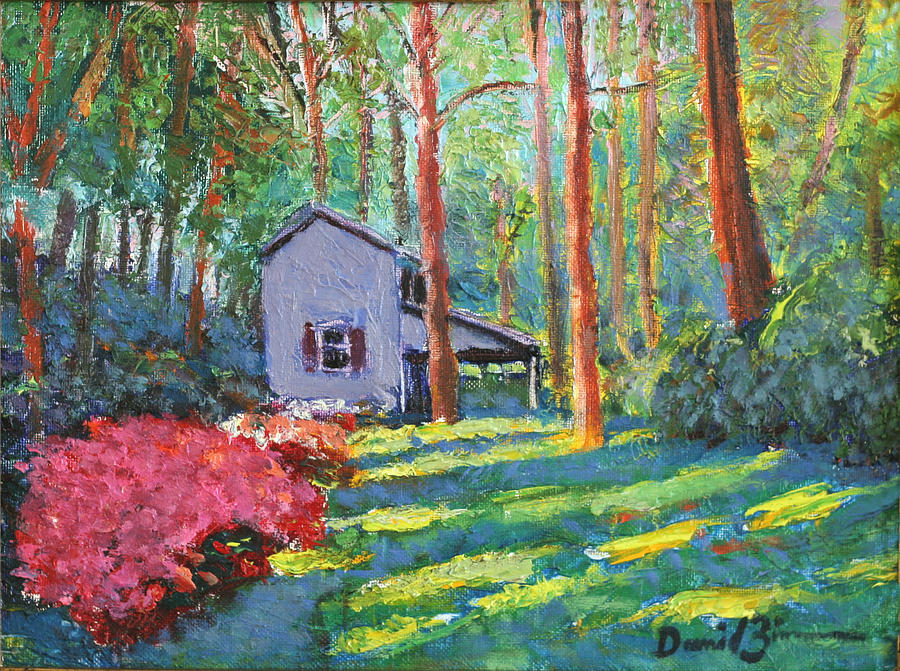 900x671 Little House In The Big Woods Painting By David Zimmerman - House In The Woods Painting