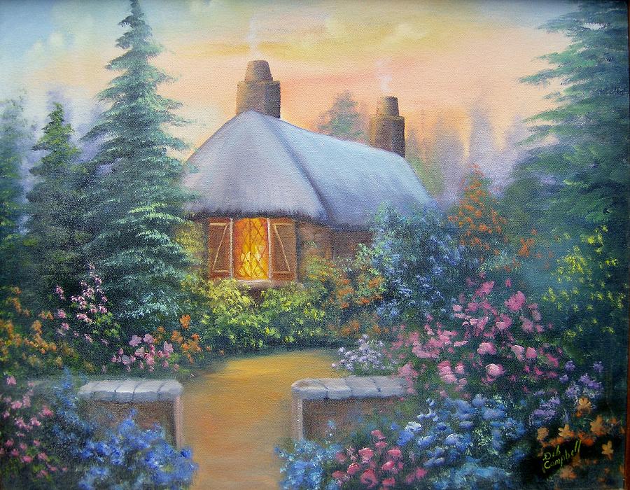 900x700 Little House In The Woods Painting By Debra Campbell - House In The Woods Painting