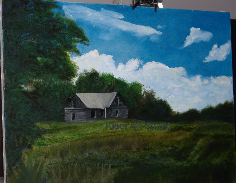 800x620 Old Homestead Oil Painting In Progress Kiser Art Studio - House In The Woods Painting
