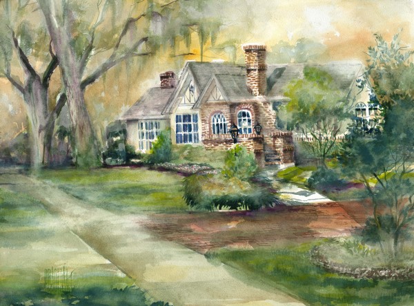 600x443 Petite Maison De Briques Watercolor Painting - House In The Woods Painting