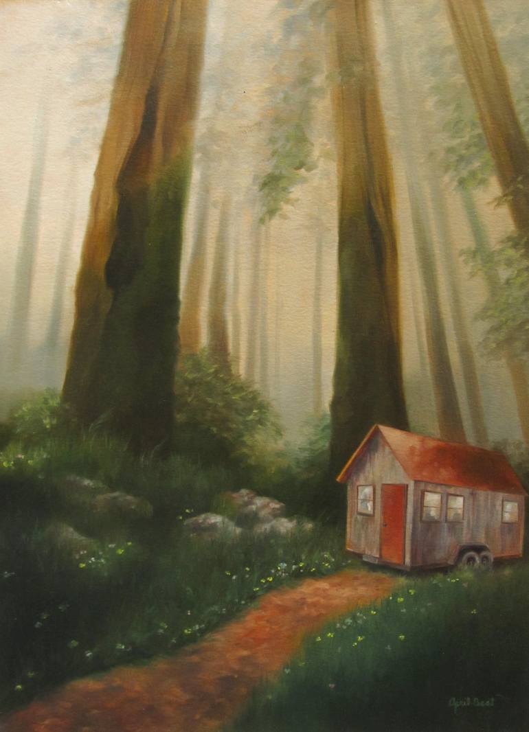 770x1066 Saatchi Art Tiny House In The Woods Painting By April Best - House In The Woods Painting