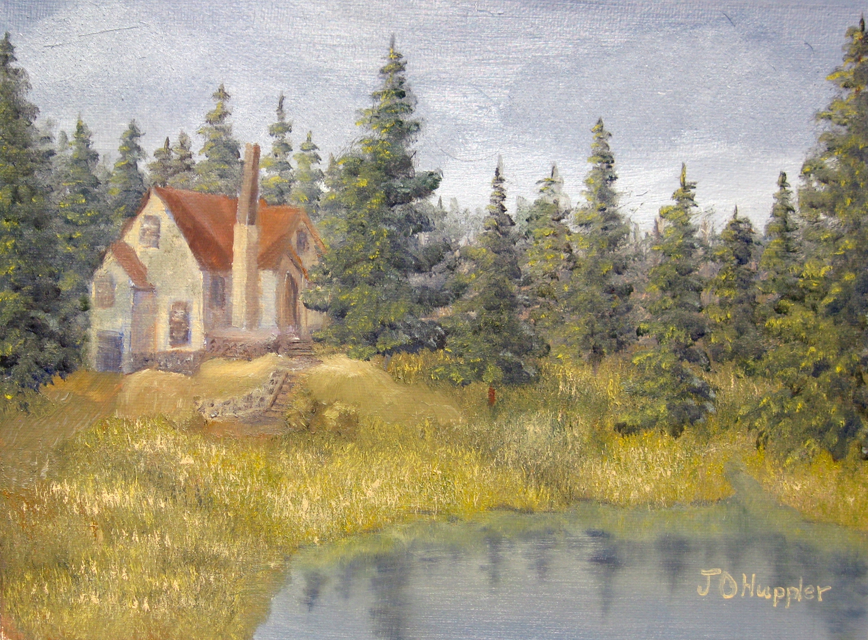 2817x2078 Small Lakes J O Huppler - House In The Woods Painting