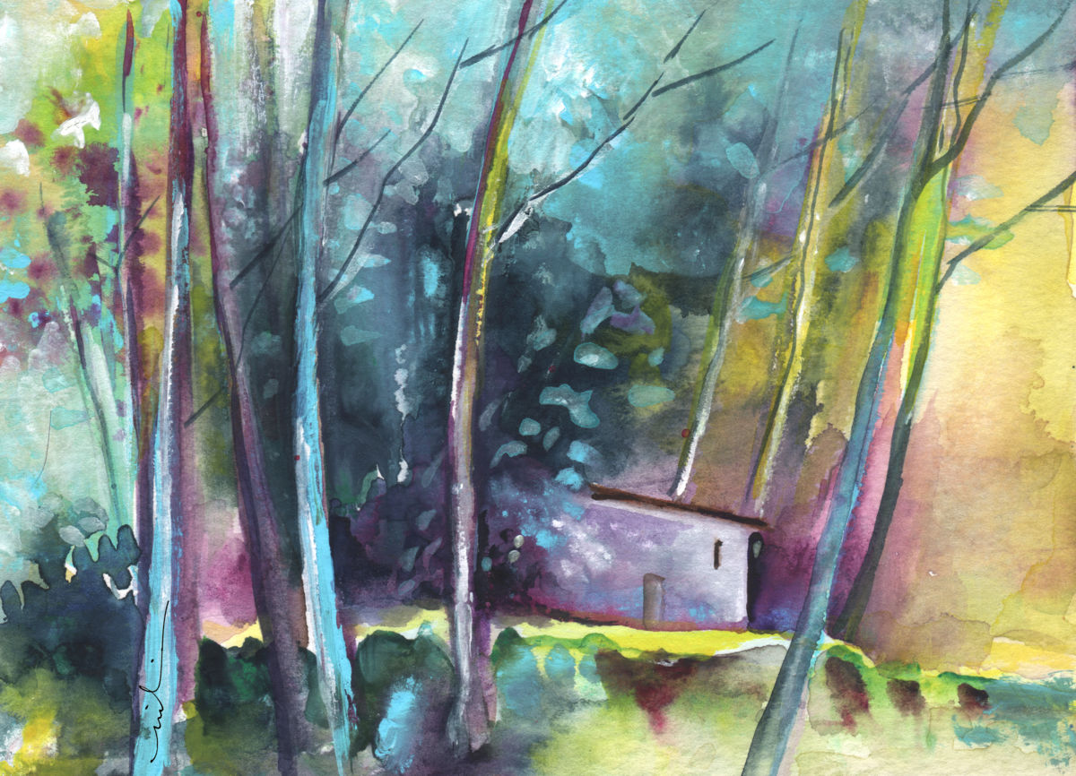 1200x866 The House In The Pine Wood (Miki De Goodaboom) - House In The Woods Painting