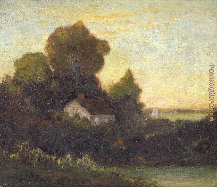 842x725 Edward Mitchell Bannister House In Woods Near Lake Painting - House In The Woods Painting
