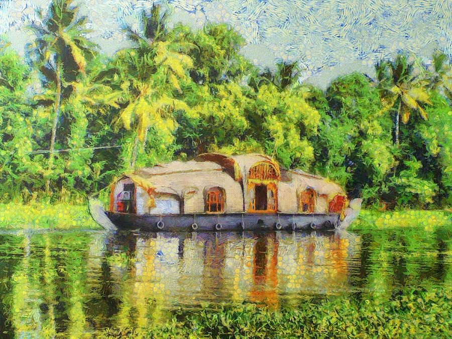 900x675 Houseboat Painting By Balram Panikkaserry - Houseboat Painting