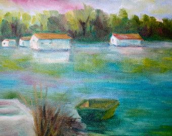 340x270 Oil Painting Seascape - Houseboat Painting