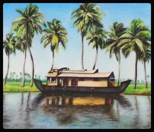 500x426 Painting Kerala Houseboat - Houseboat Painting