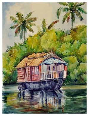 300x391 Paintings - Houseboat Painting