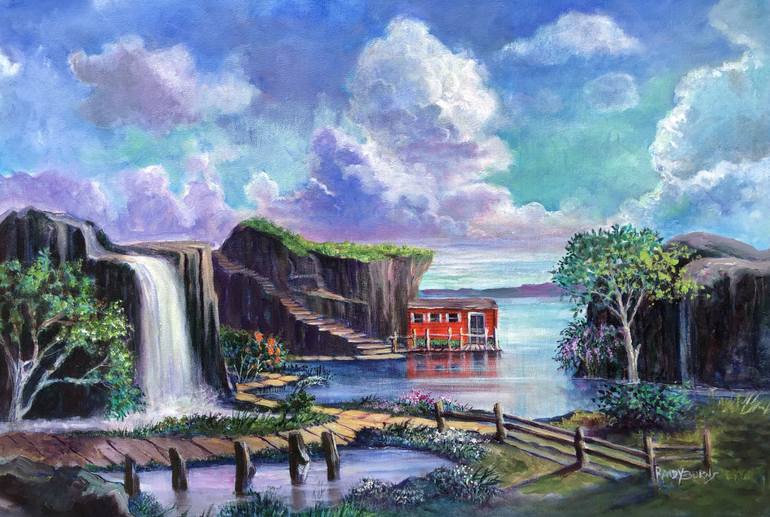 770x517 Saatchi Art Little Red Houseboat Painting By Randy Burns - Houseboat Painting