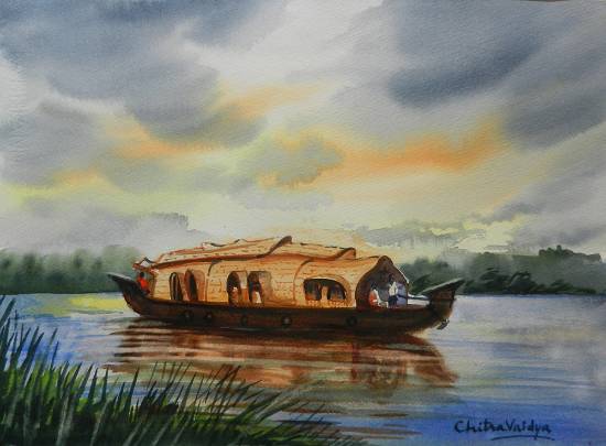 550x405 Artwork By Chitra Vaidya - Houseboat Painting