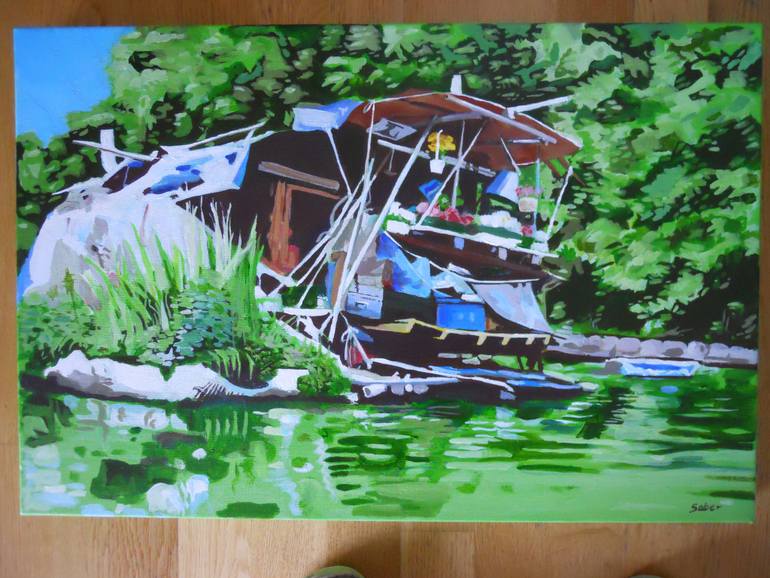 770x578 Saatchi Art Thames Houseboat Painting By Khalifa Saber - Houseboat Painting