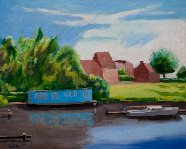770x616 Saatchi Art The Blue Houseboat Painting By Anthony Van Gelder - Houseboat Painting