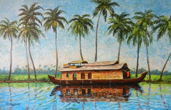 550x355 Houseboat - Houseboat Painting