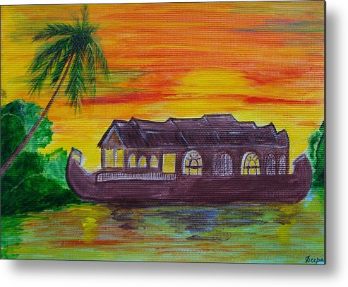 493x406 Houseboat Metal Print By Deepa Gopal Sunil - Houseboat Painting